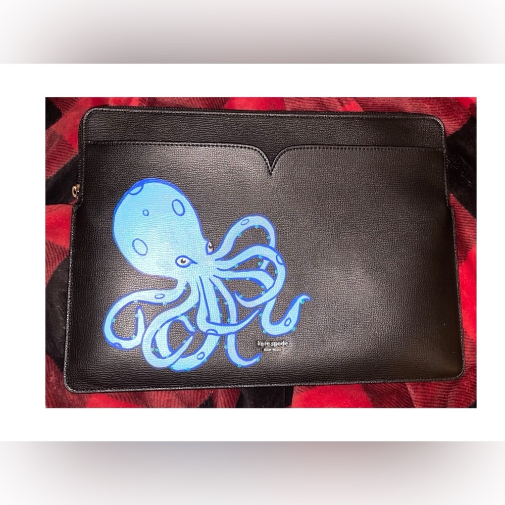 Kate Spade Black Laptop Sleeve with Blue Octopus Design